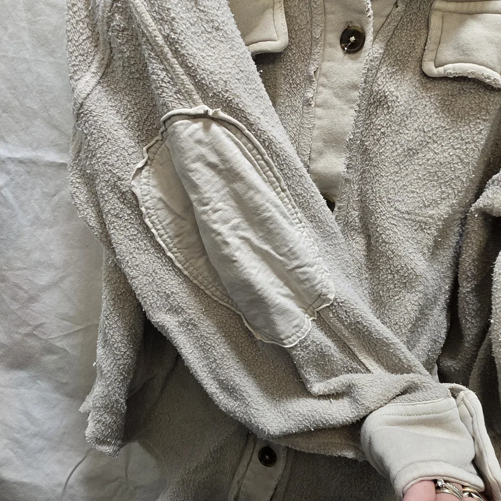 Free People Ruby Cream Teddy Jacket XS Button Down Shacket Oversized‎ Relaxed